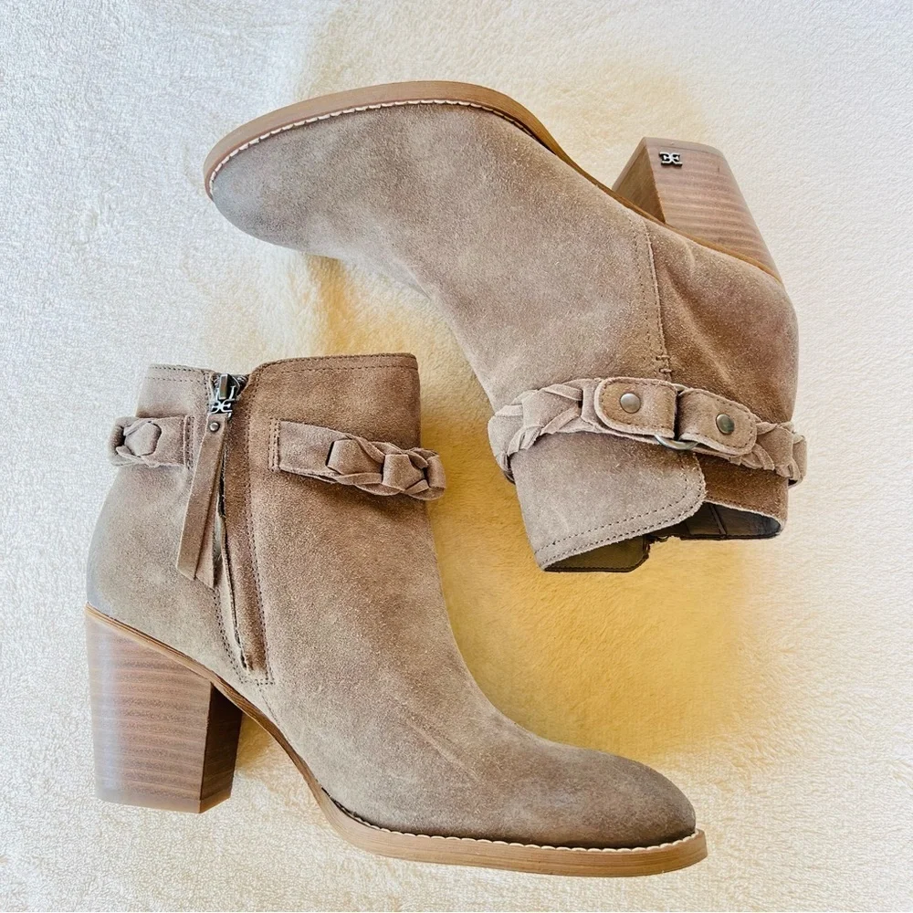 SAM EDELMAN BURNISHED SUEDE WESTERN ANKLE BOOTIES MUSHROOM TAUPE SIZE 9 NWT